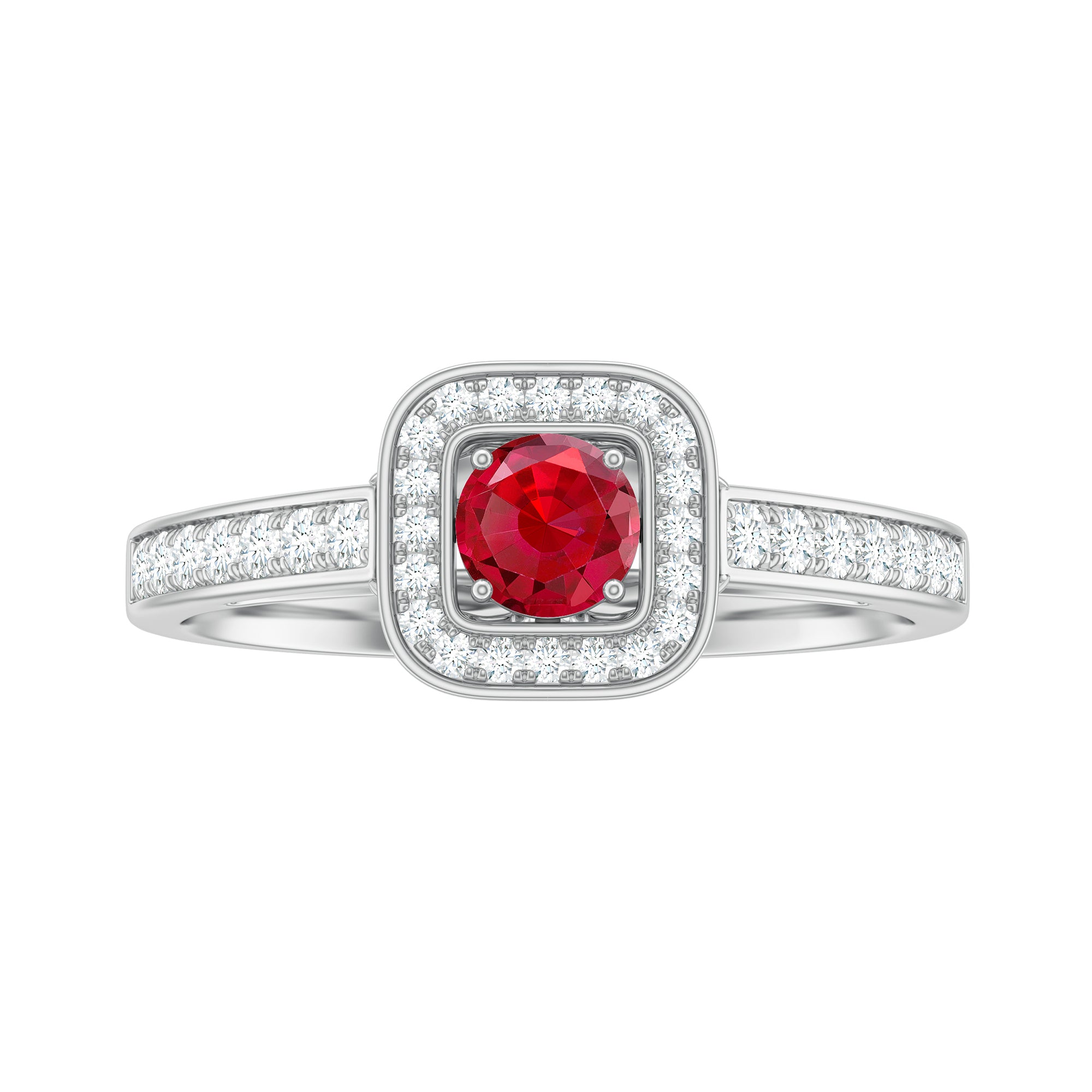 1 CT Vintage Style Created Ruby Halo Engagement Ring with Diamond Lab Created Ruby - ( AAAA ) - Quality - Rosec Jewels