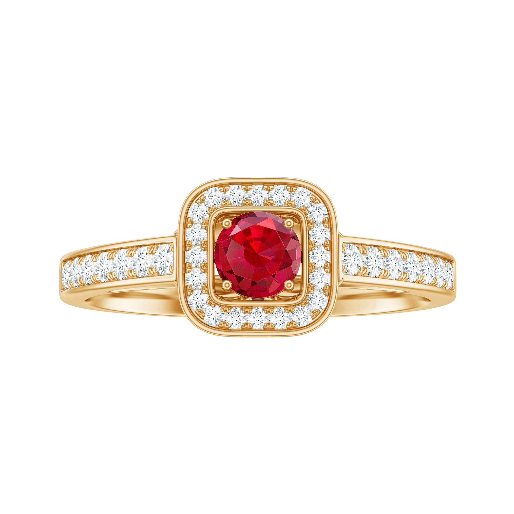 1 CT Vintage Style Created Ruby Halo Engagement Ring with Diamond Lab Created Ruby - ( AAAA ) - Quality - Rosec Jewels