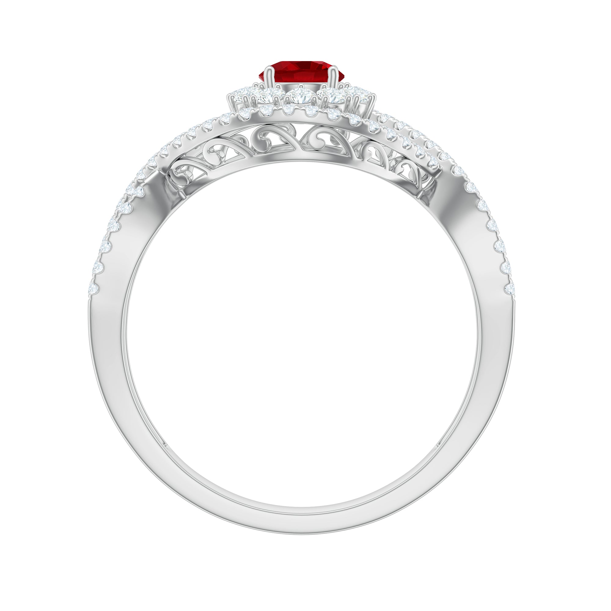 1 CT Lab-Created Ruby and Diamond Crossover Engagement Ring Lab Created Ruby - ( AAAA ) - Quality - Rosec Jewels