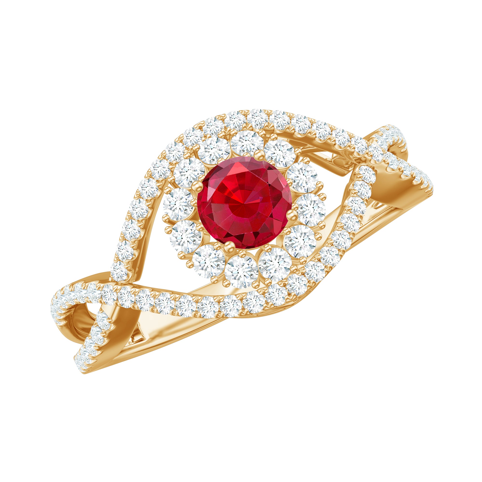 1 CT Lab-Created Ruby and Diamond Crossover Engagement Ring Lab Created Ruby - ( AAAA ) - Quality - Rosec Jewels