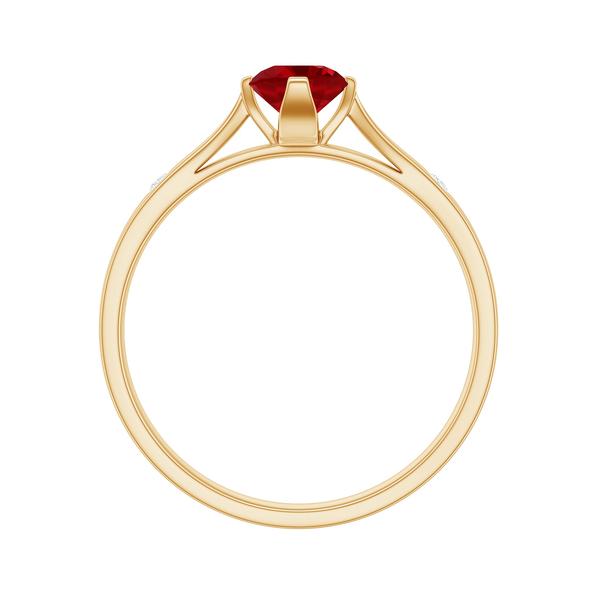 Round Lab Grown Ruby Solitaire Ring with Diamond Lab Created Ruby - ( AAAA ) - Quality - Rosec Jewels