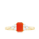 1 CT Octagon Cut Fire Opal Solitaire Ring with Diamond Trio Fire Opal - ( AAA ) - Quality - Rosec Jewels