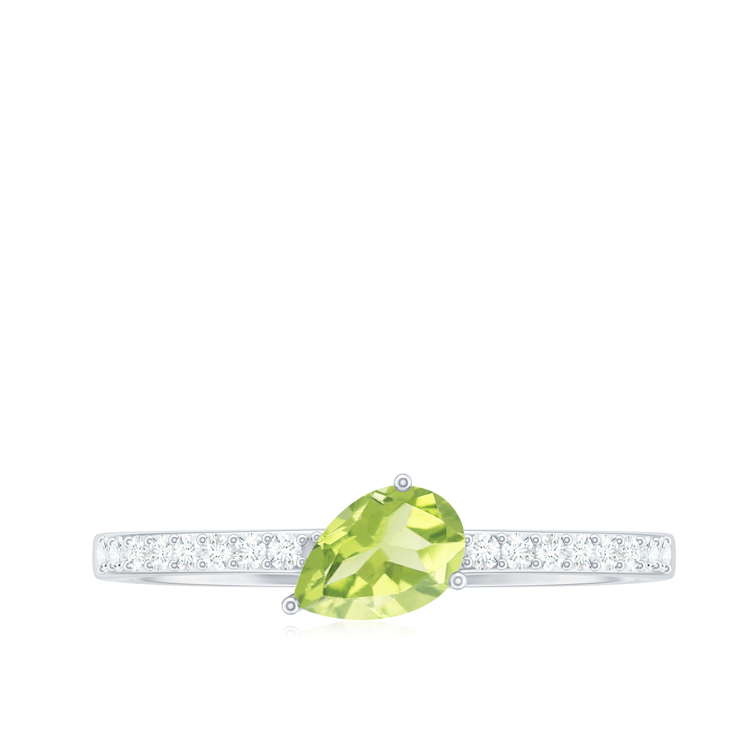 Peridot Solitaire Ring with Diamond Side Stones Peridot - ( AAA ) - Quality - Rosec Jewels