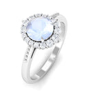 3/4 CT Natural Moonstone Engagement Ring with Diamond Accent Moonstone - ( AAA ) - Quality - Rosec Jewels