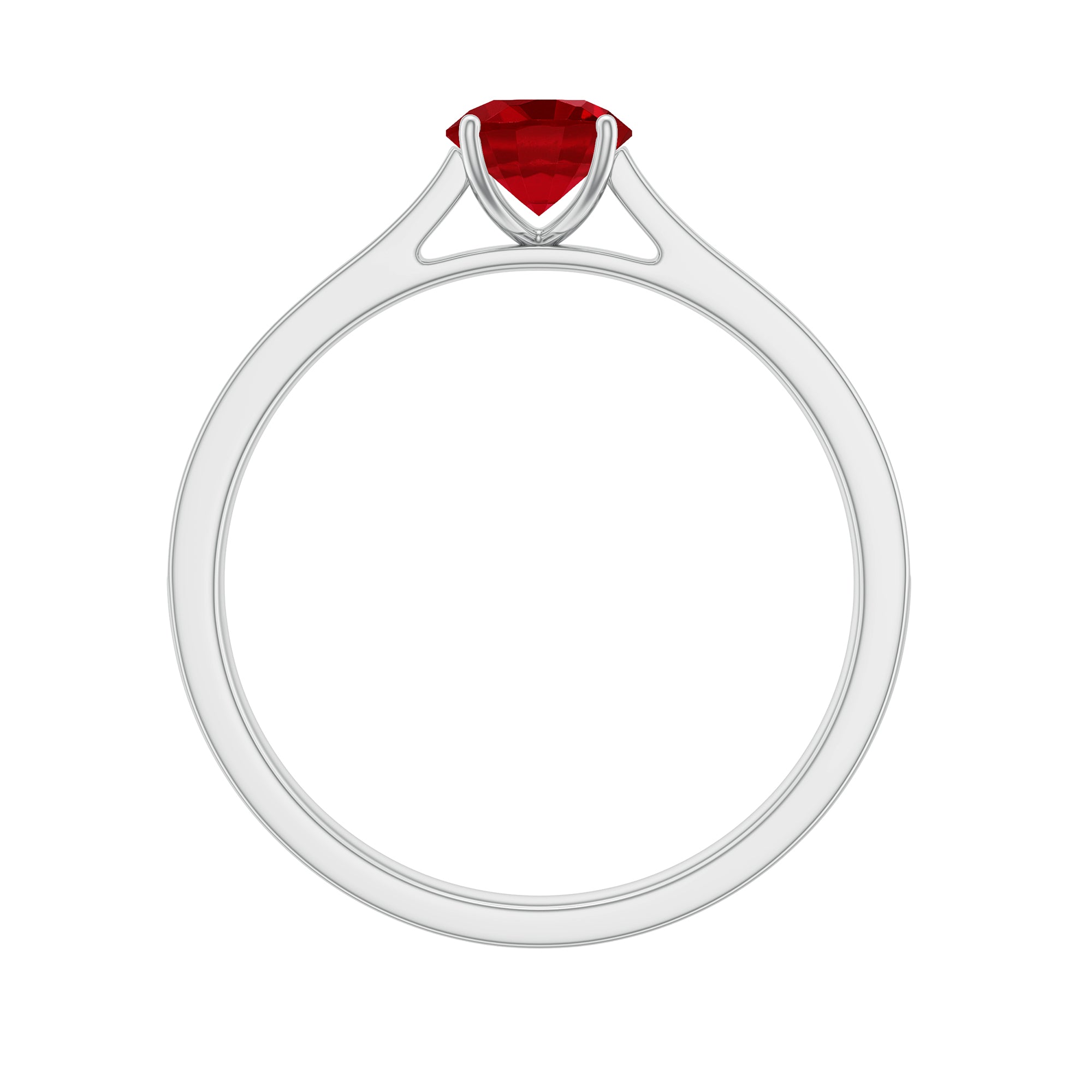 Round Lab Grown Ruby Solitaire Engagement Ring with Diamond Side Stones Lab Created Ruby - ( AAAA ) - Quality - Rosec Jewels