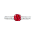 Round Lab Grown Ruby Solitaire Engagement Ring with Diamond Side Stones Lab Created Ruby - ( AAAA ) - Quality - Rosec Jewels