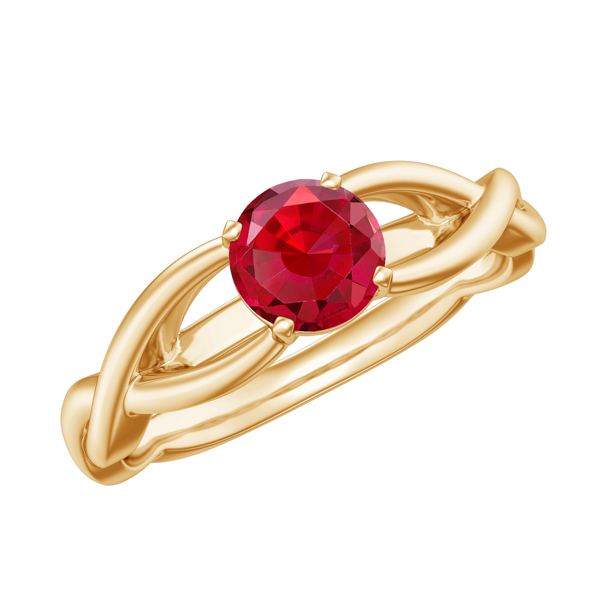 Solitaire Created Ruby Crossover Ring with Surprise Diamond Lab Created Ruby - ( AAAA ) - Quality - Rosec Jewels