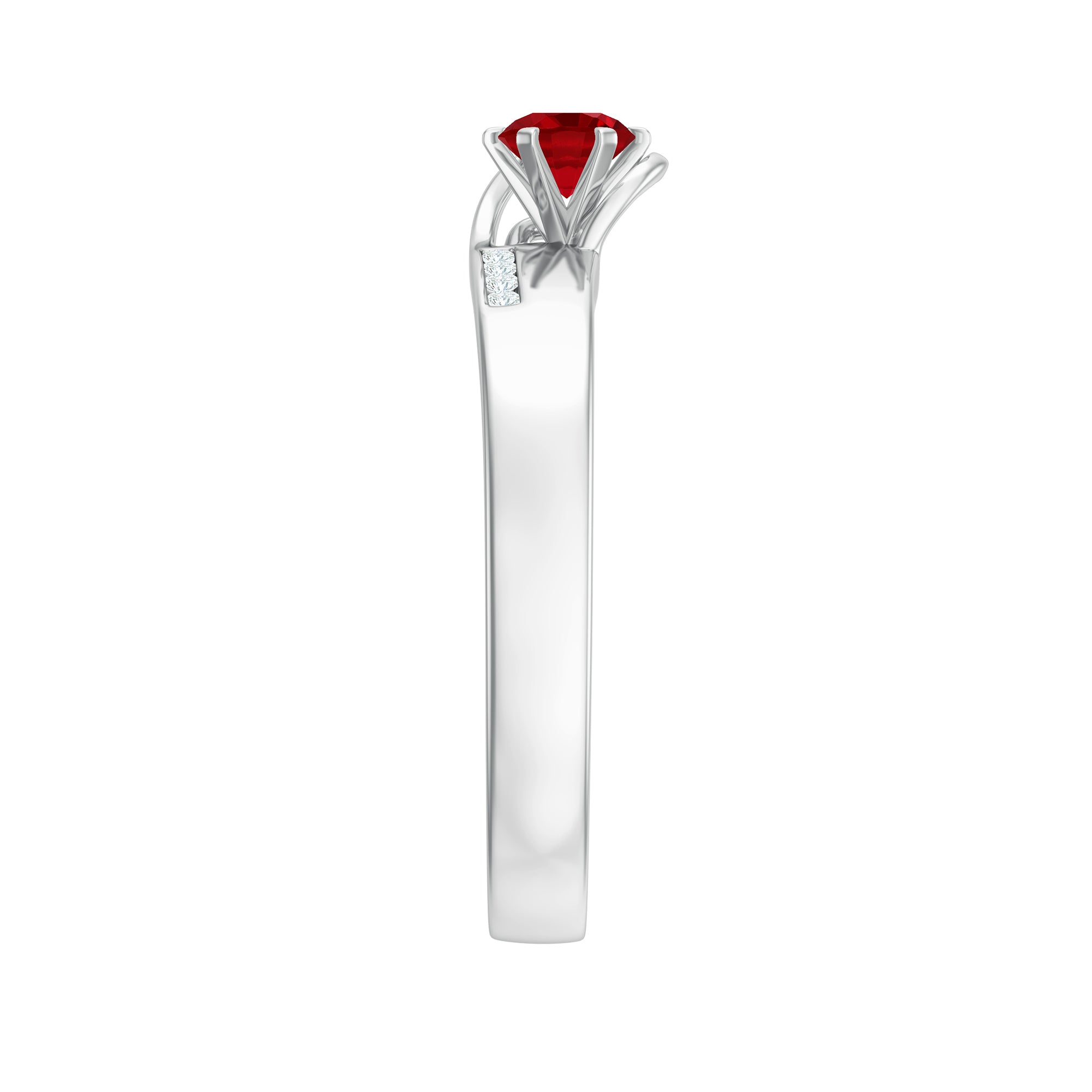 Created Ruby Solitaire Band Ring with Diamond Lab Created Ruby - ( AAAA ) - Quality - Rosec Jewels