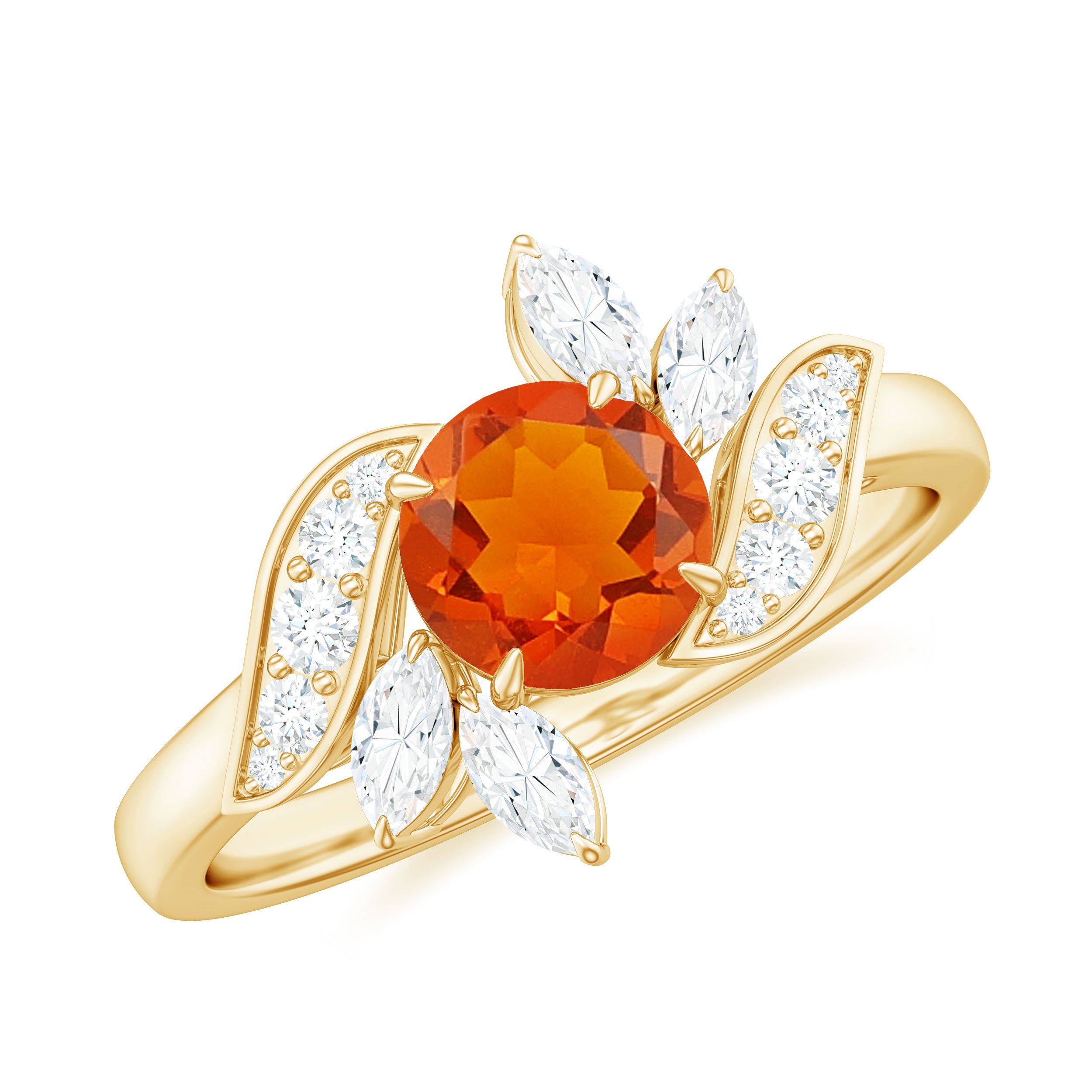 1.25 CT Fire Opal Flower Engagement Ring with Diamond Fire Opal - ( AAA ) - Quality - Rosec Jewels