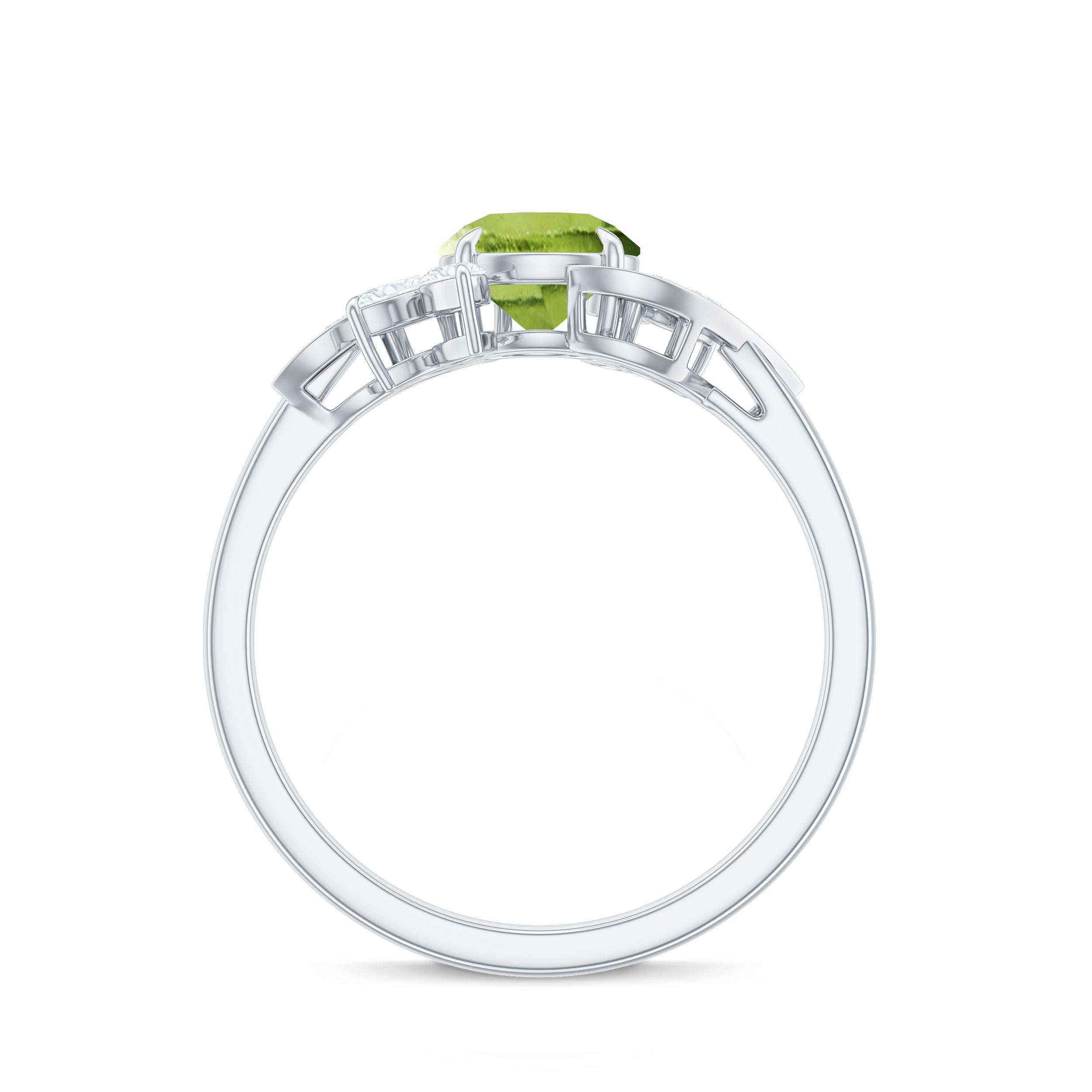 1.25 CT Peridot Flower Engagement Ring with Diamond Peridot - ( AAA ) - Quality - Rosec Jewels