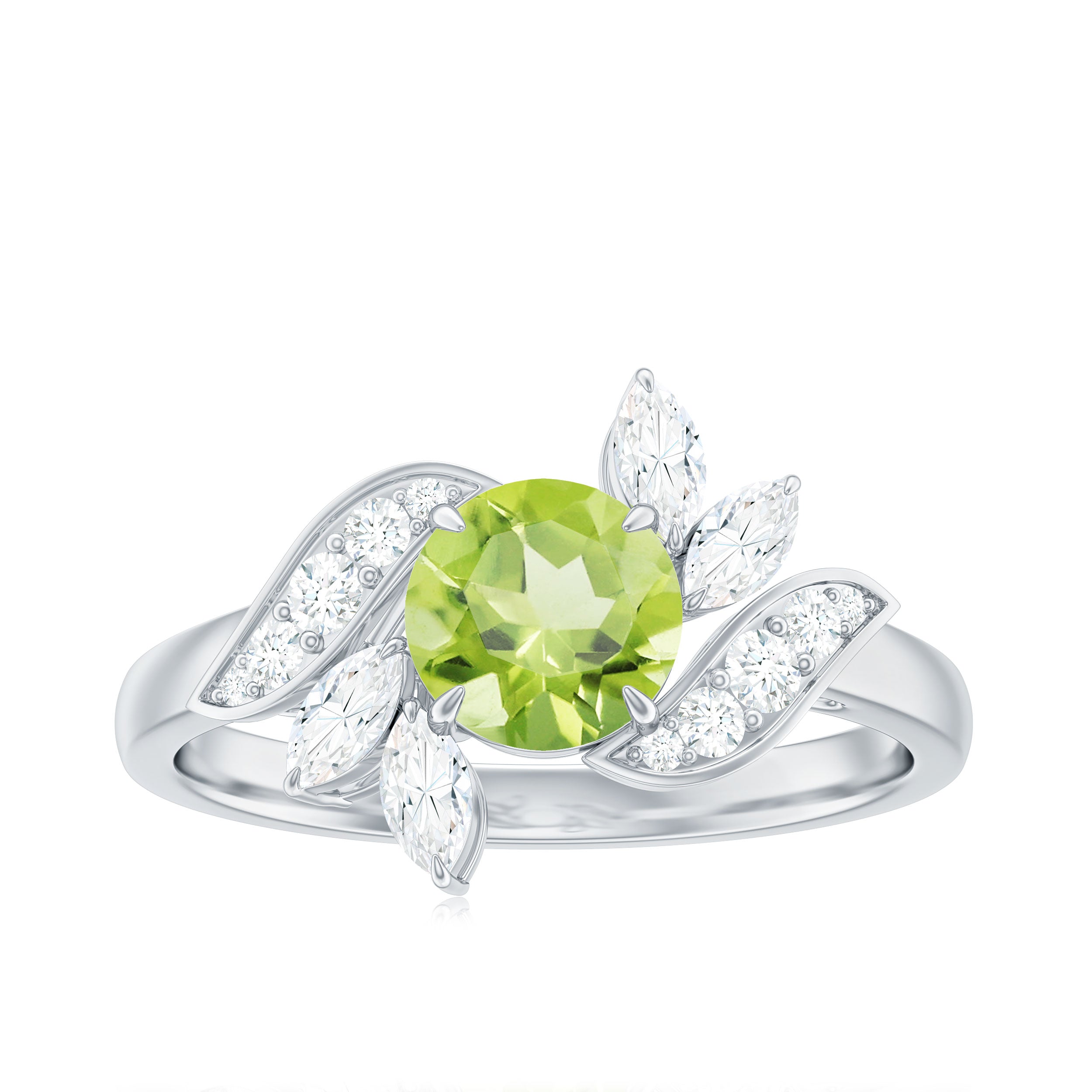 1.25 CT Peridot Flower Engagement Ring with Diamond Peridot - ( AAA ) - Quality - Rosec Jewels