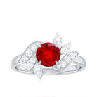 2 CT Created Ruby Flower Engagement Ring with Diamond Lab Created Ruby - ( AAAA ) - Quality - Rosec Jewels