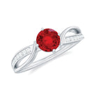 Infinity Shank Created Ruby Solitaire Engagement Ring with Diamond Lab Created Ruby - ( AAAA ) - Quality - Rosec Jewels