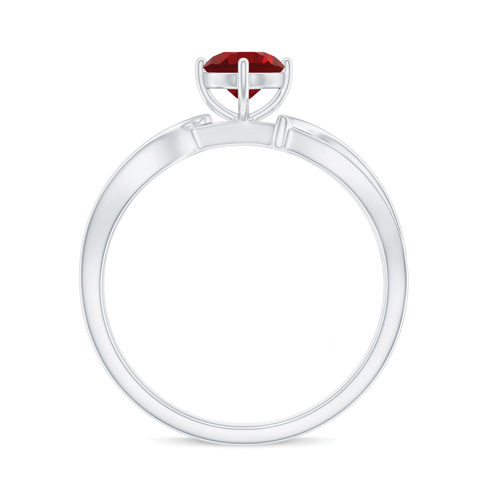 Infinity Shank Created Ruby Solitaire Engagement Ring with Diamond Lab Created Ruby - ( AAAA ) - Quality - Rosec Jewels