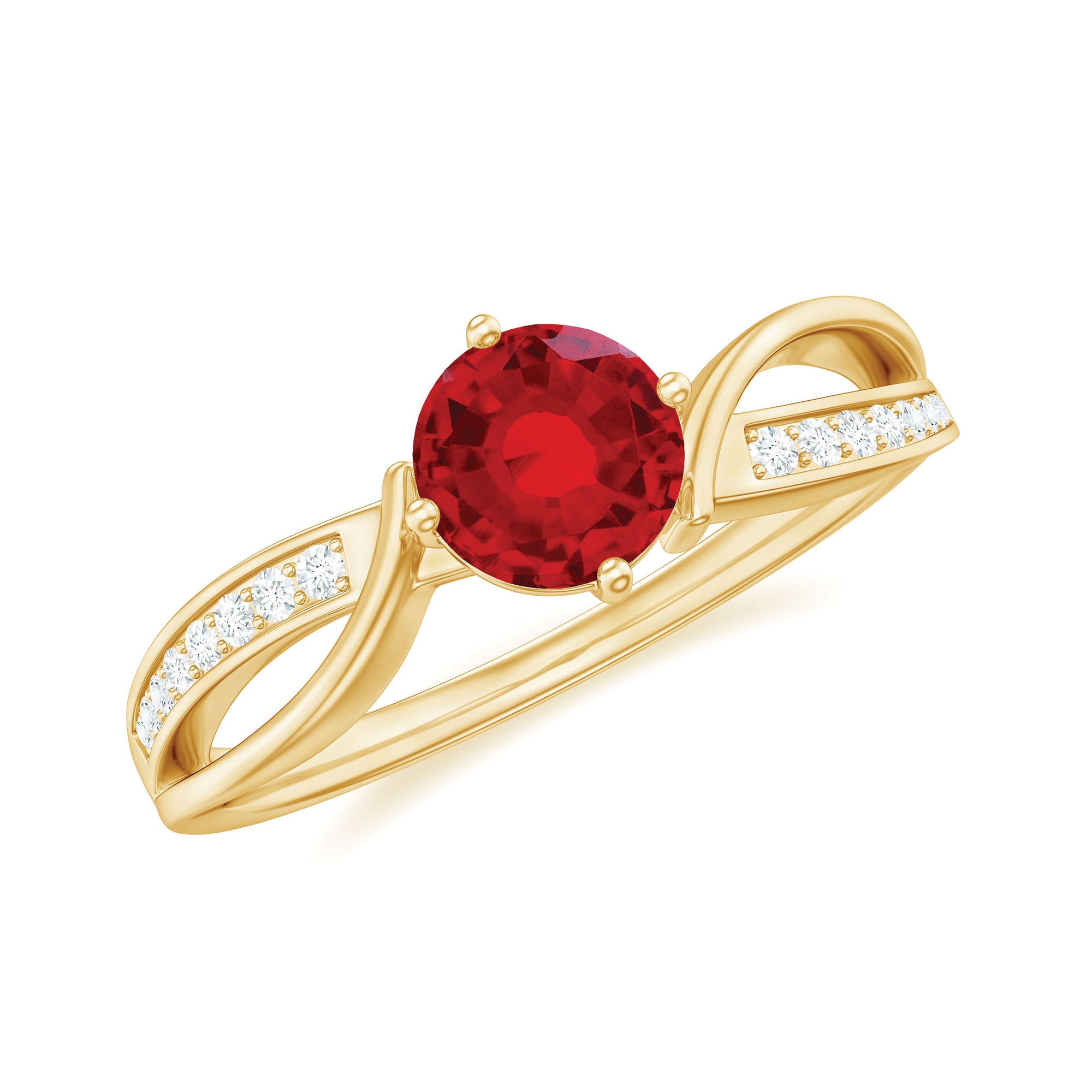 Infinity Shank Created Ruby Solitaire Engagement Ring with Diamond Lab Created Ruby - ( AAAA ) - Quality - Rosec Jewels