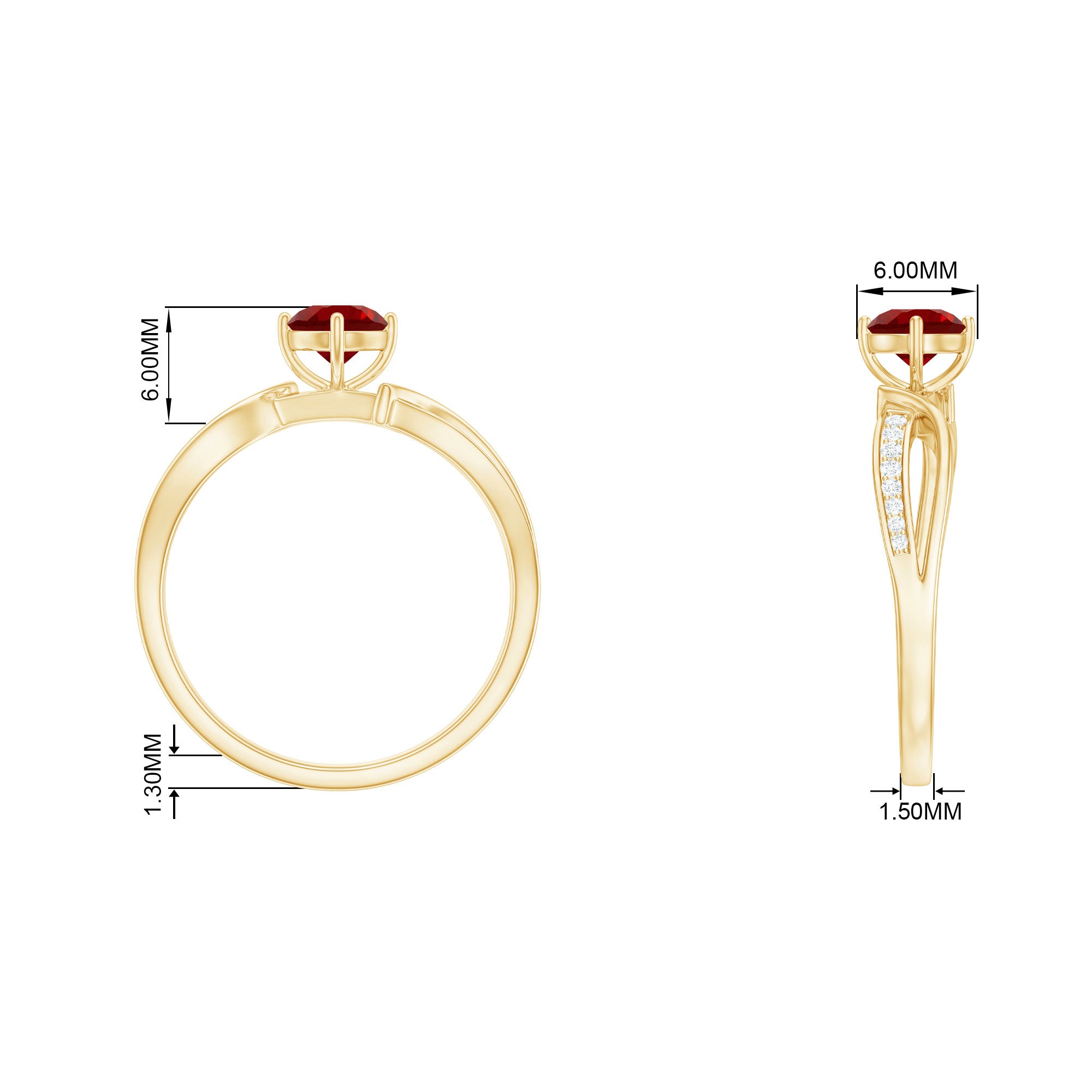 Infinity Shank Created Ruby Solitaire Engagement Ring with Diamond Lab Created Ruby - ( AAAA ) - Quality - Rosec Jewels