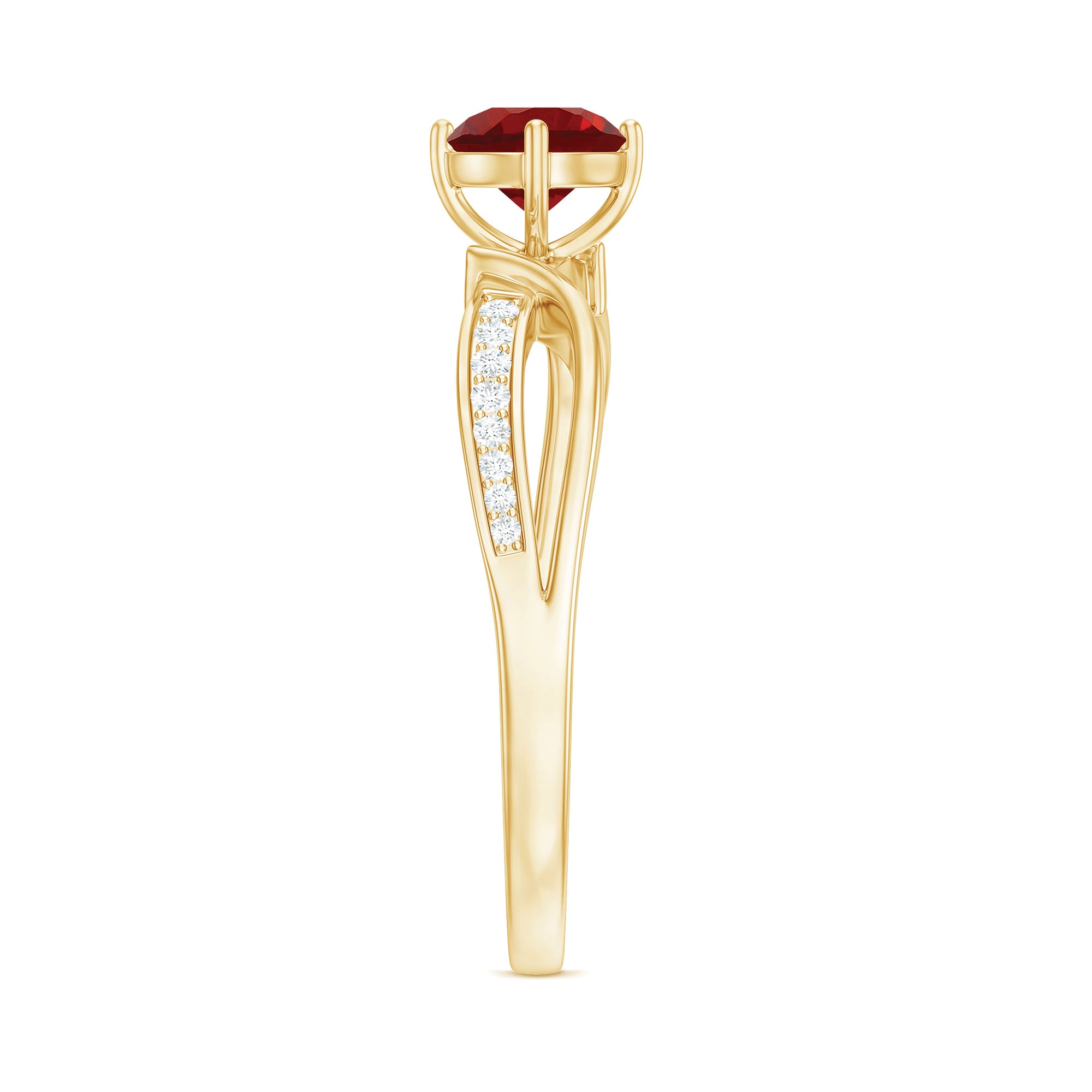 Infinity Shank Created Ruby Solitaire Engagement Ring with Diamond Lab Created Ruby - ( AAAA ) - Quality - Rosec Jewels