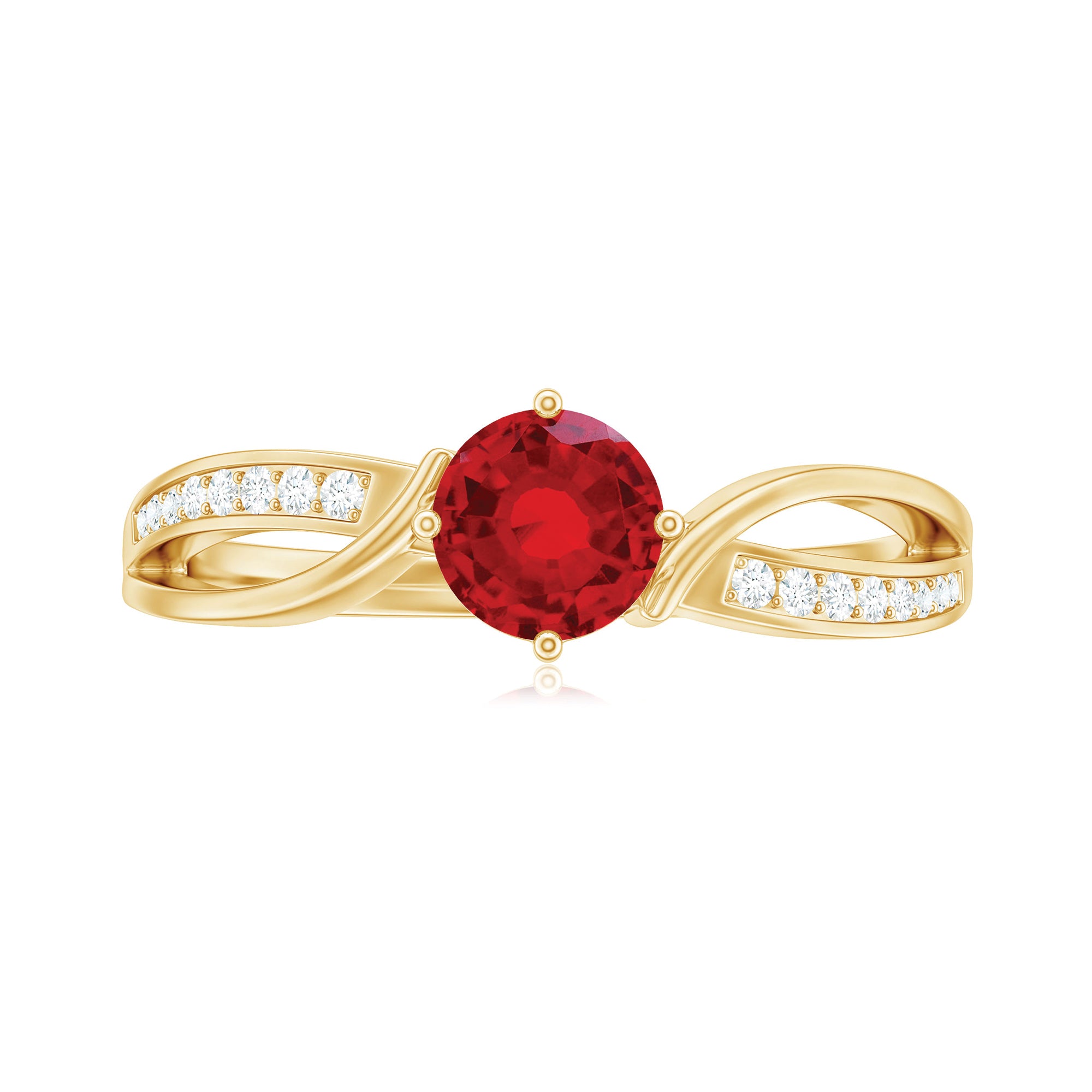 Infinity Shank Created Ruby Solitaire Engagement Ring with Diamond Lab Created Ruby - ( AAAA ) - Quality - Rosec Jewels