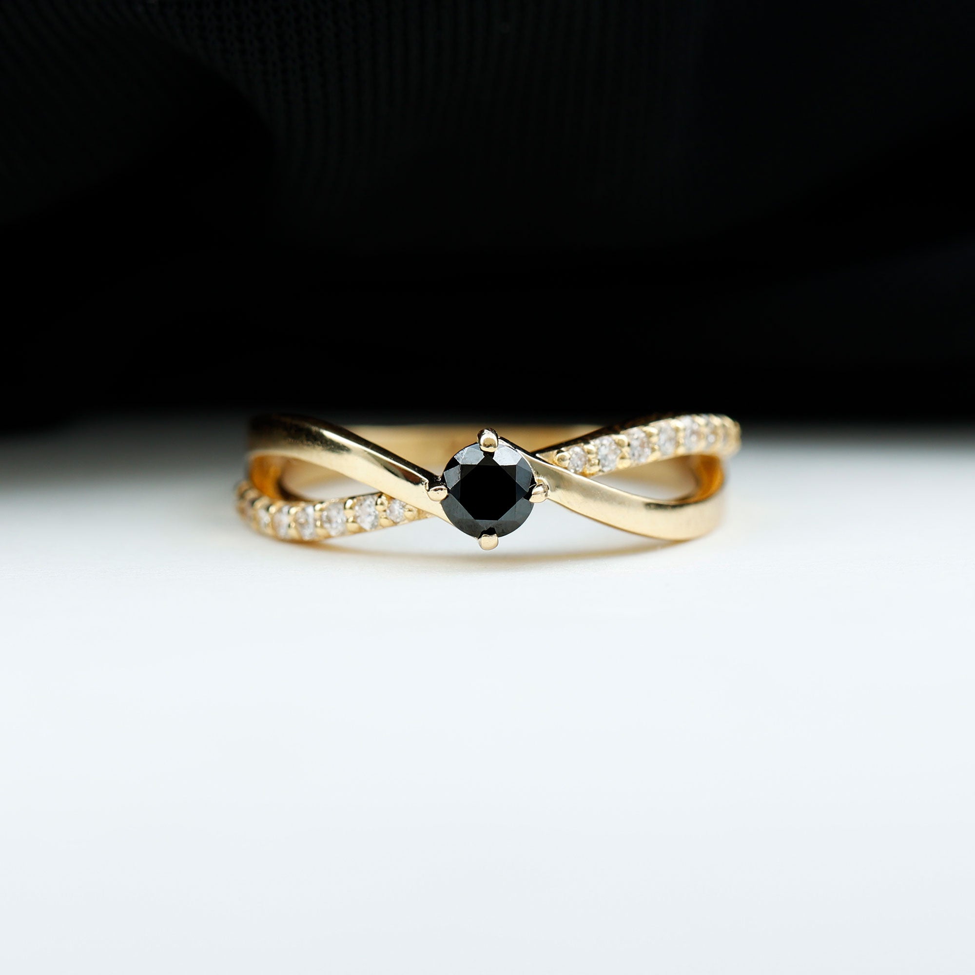 1/2 CT Black Spinel Solitaire and Diamond Infinity Ring Black Spinel - ( AAA ) - Quality - Rosec Jewels