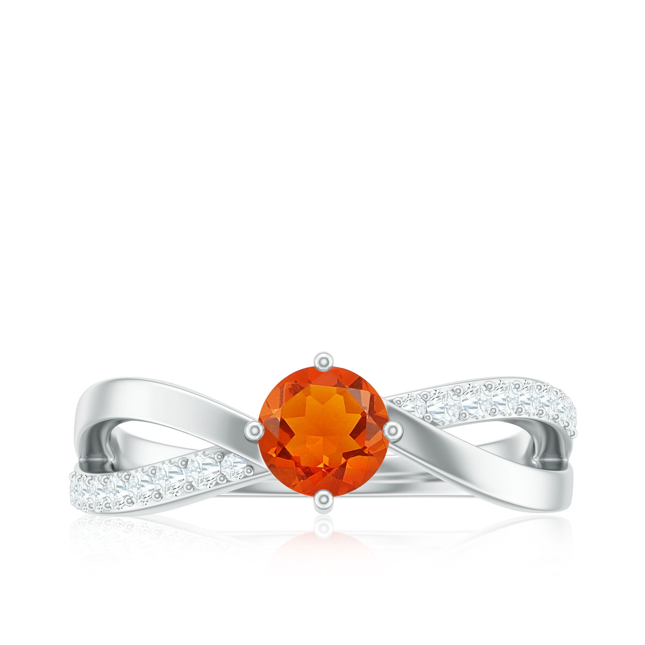 1/2 CT Fire Opal Solitaire and Diamond Infinity Ring Fire Opal - ( AAA ) - Quality - Rosec Jewels