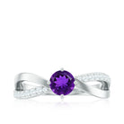 Infinity Shank Amethyst Solitaire Ring with Diamond Amethyst - ( AAA ) - Quality - Rosec Jewels