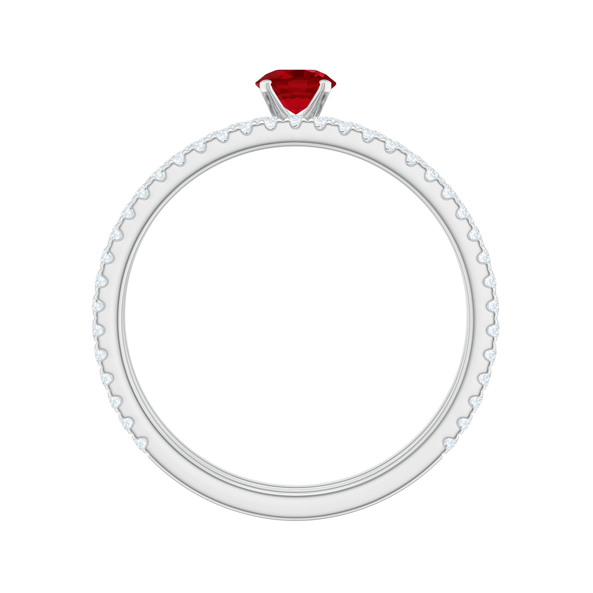 Created Ruby Minimal Wedding Ring Set with Diamond Lab Created Ruby - ( AAAA ) - Quality - Rosec Jewels