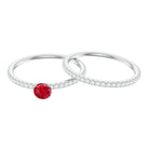 Created Ruby Minimal Wedding Ring Set with Diamond Lab Created Ruby - ( AAAA ) - Quality - Rosec Jewels