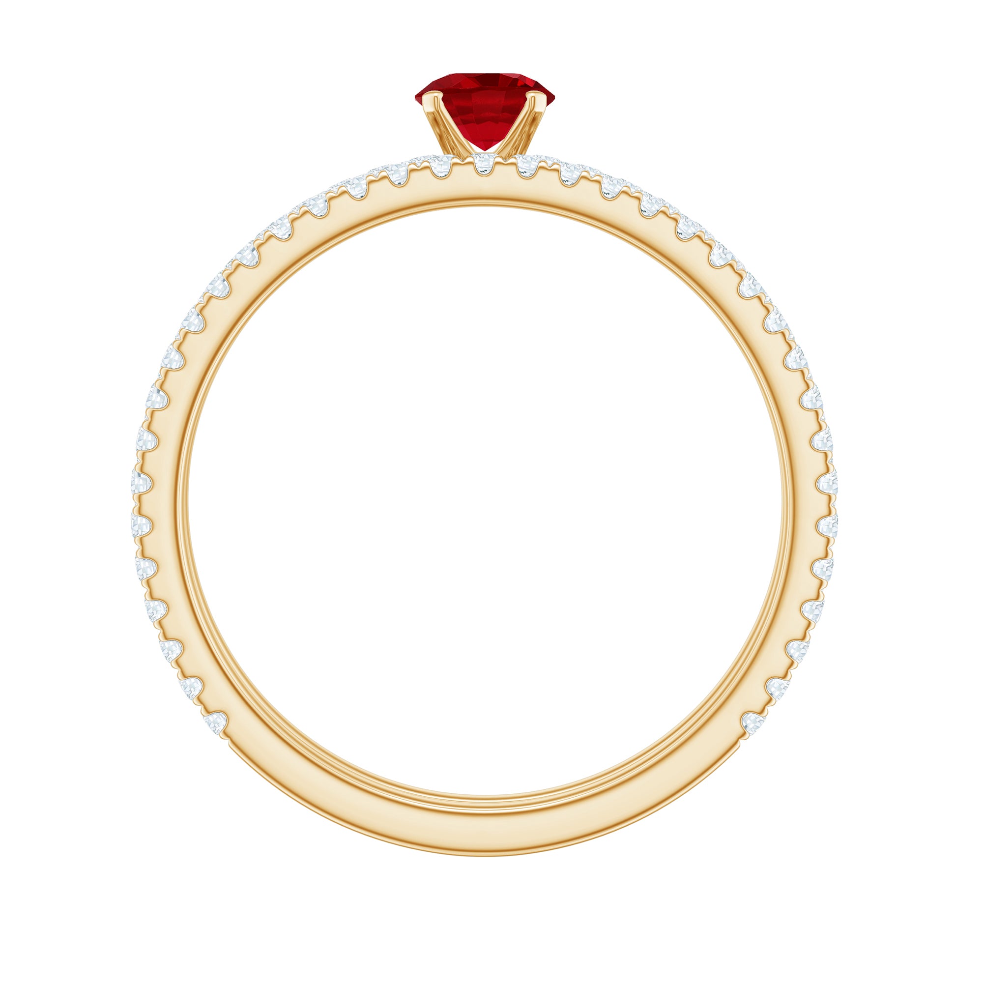 Created Ruby Minimal Wedding Ring Set with Diamond Lab Created Ruby - ( AAAA ) - Quality - Rosec Jewels