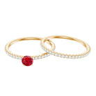 Created Ruby Minimal Wedding Ring Set with Diamond Lab Created Ruby - ( AAAA ) - Quality - Rosec Jewels