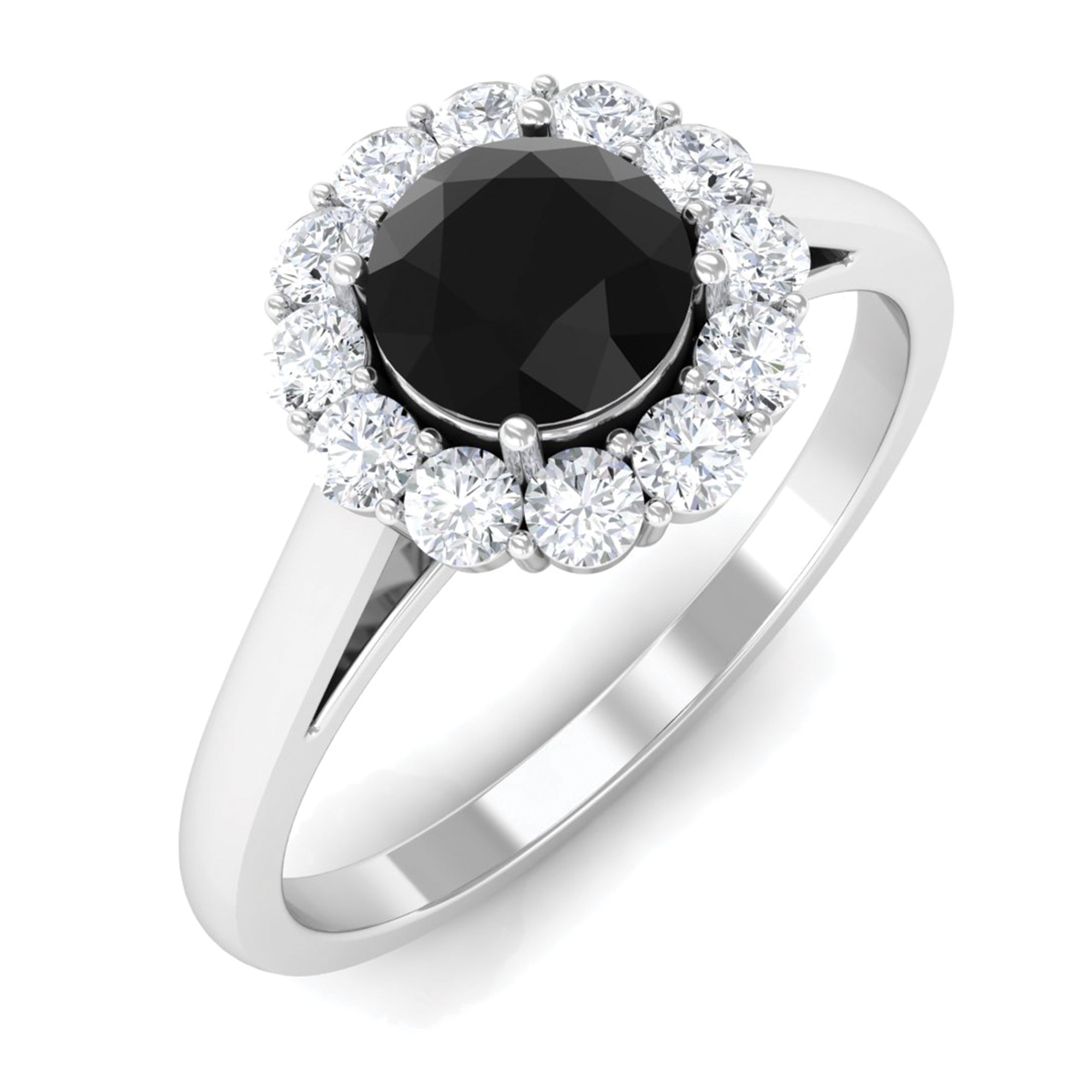 Black Diamond and Diamond Floating Halo Engagement Ring Black Diamond - ( AAA ) - Quality - Rosec Jewels