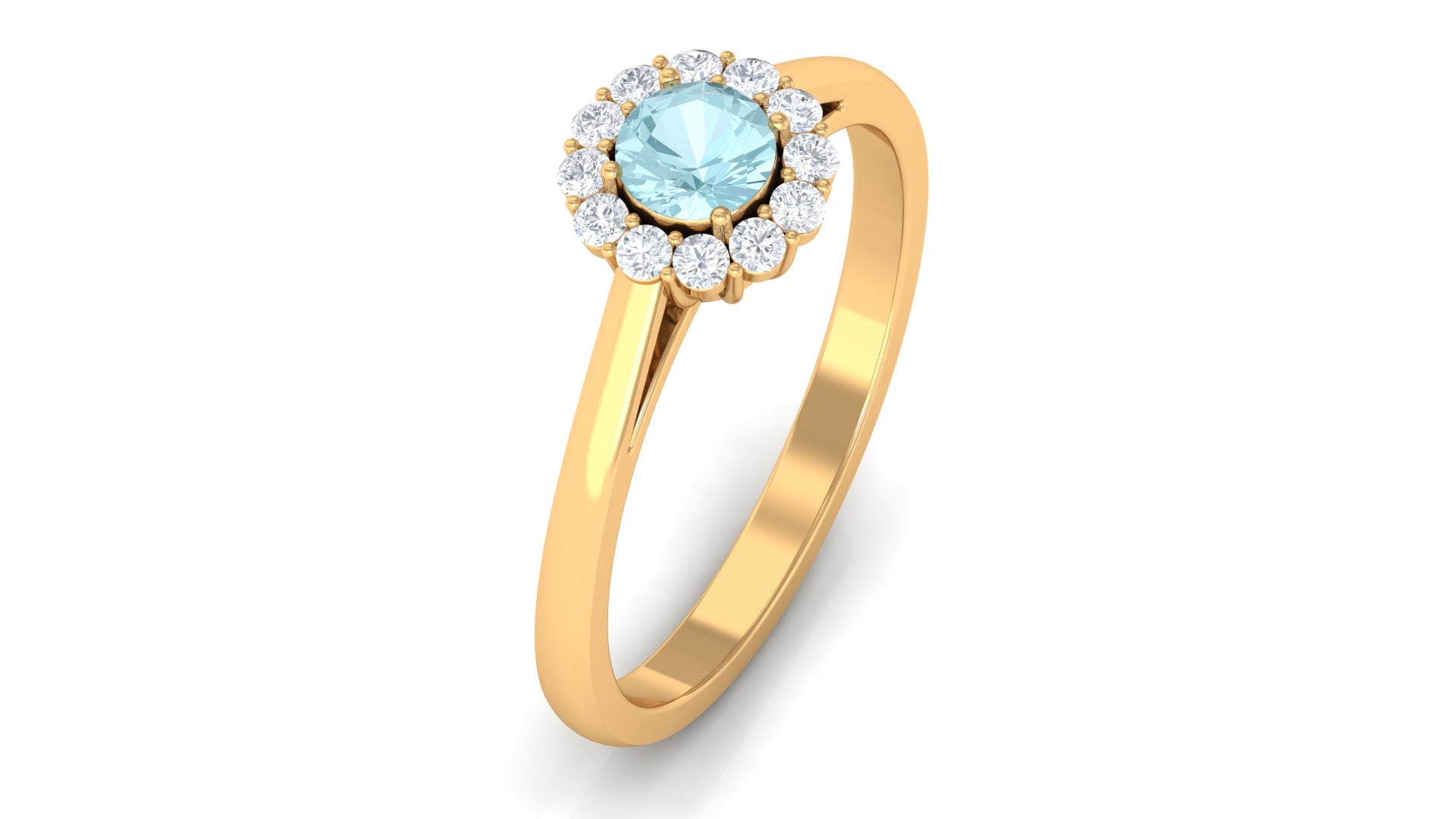 1 CT Sky Blue Topaz and Diamond Floating Halo Engagement Ring Sky Blue Topaz - ( AAA ) - Quality - Rosec Jewels