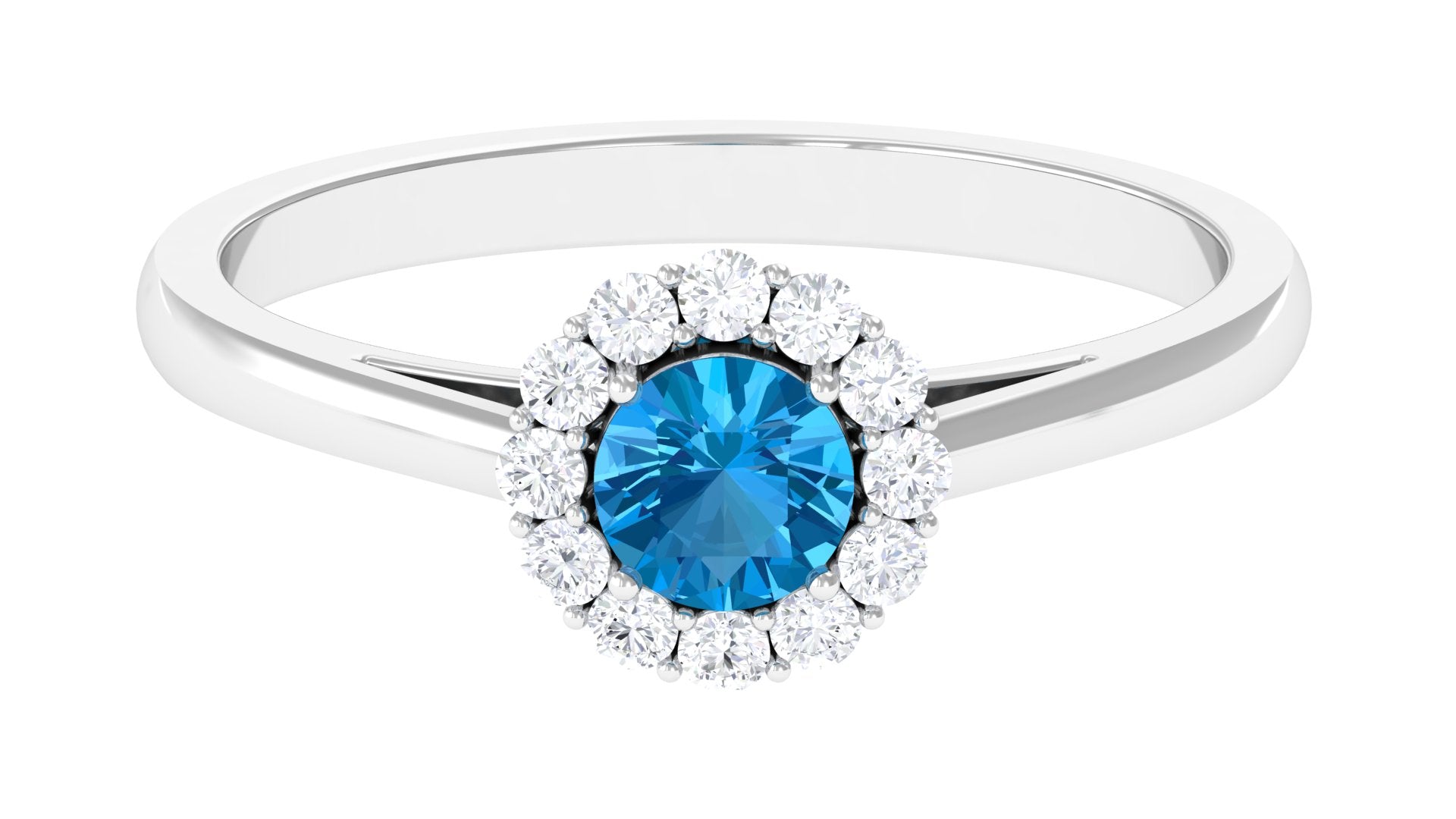 1 CT Swiss Blue Topaz and Diamond Floating Halo Engagement Ring Swiss Blue Topaz - ( AAA ) - Quality - Rosec Jewels