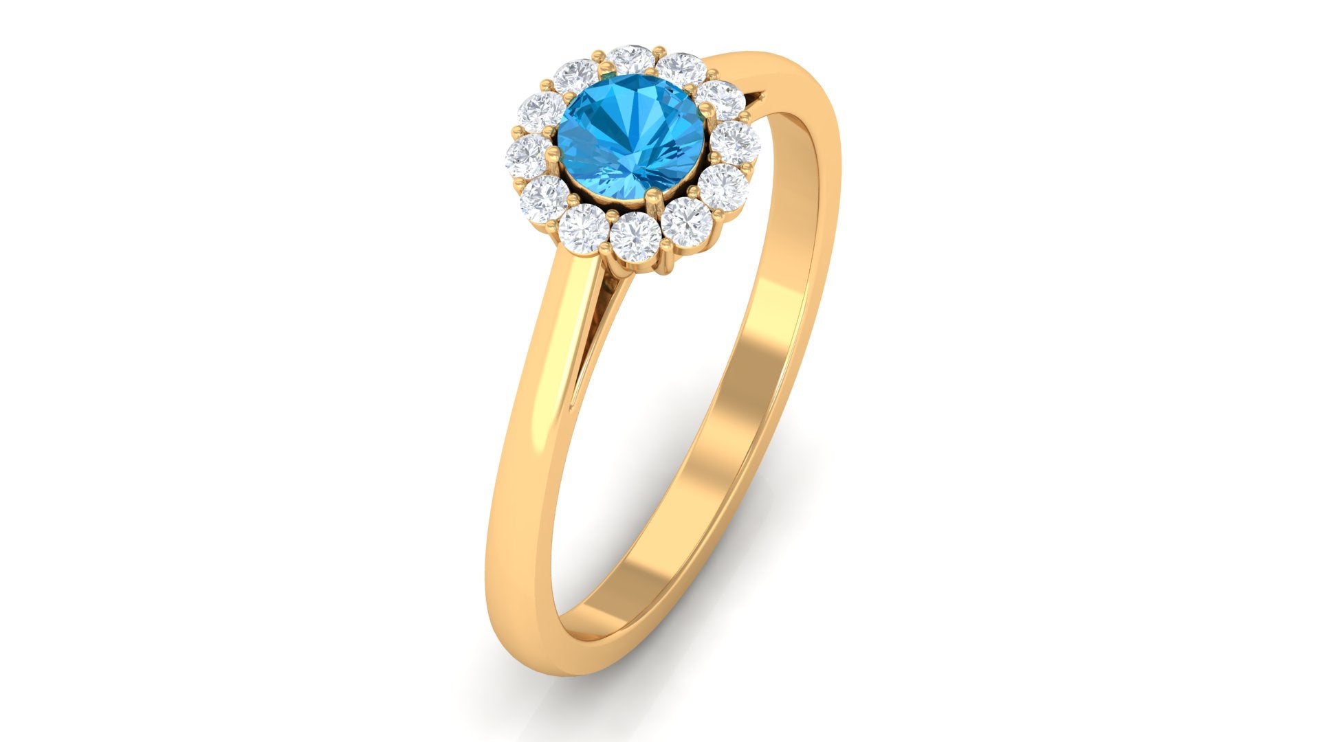 1 CT Swiss Blue Topaz and Diamond Floating Halo Engagement Ring Swiss Blue Topaz - ( AAA ) - Quality - Rosec Jewels