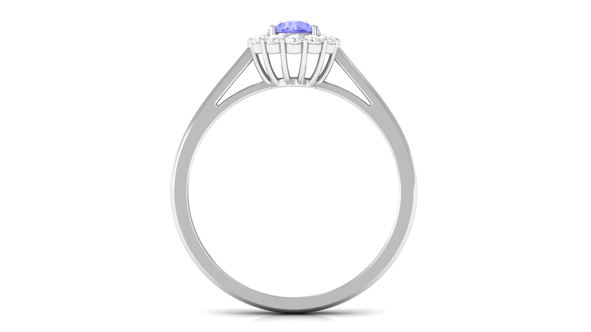 Round Tanzanite and Diamond Halo Engagement Ring Tanzanite - ( AAA ) - Quality - Rosec Jewels