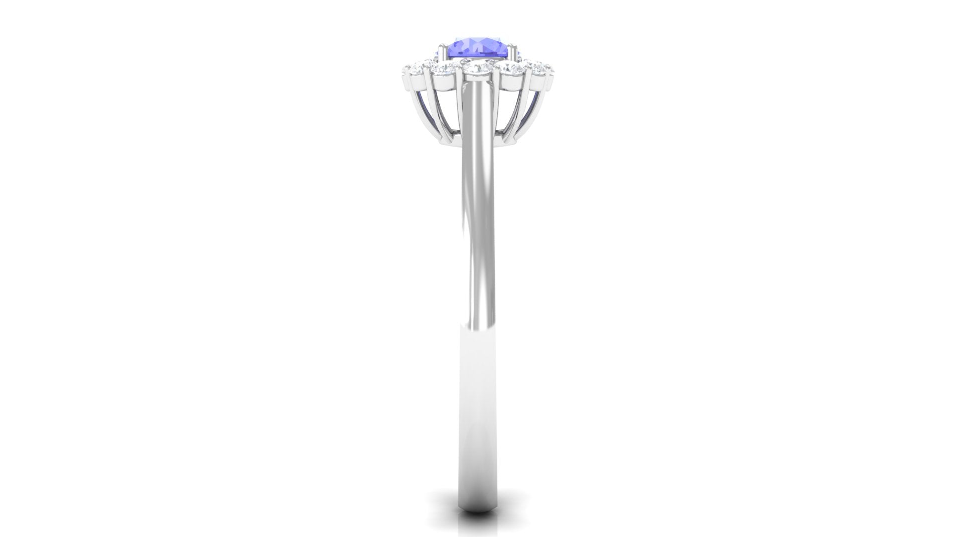 Round Tanzanite and Diamond Halo Engagement Ring Tanzanite - ( AAA ) - Quality - Rosec Jewels