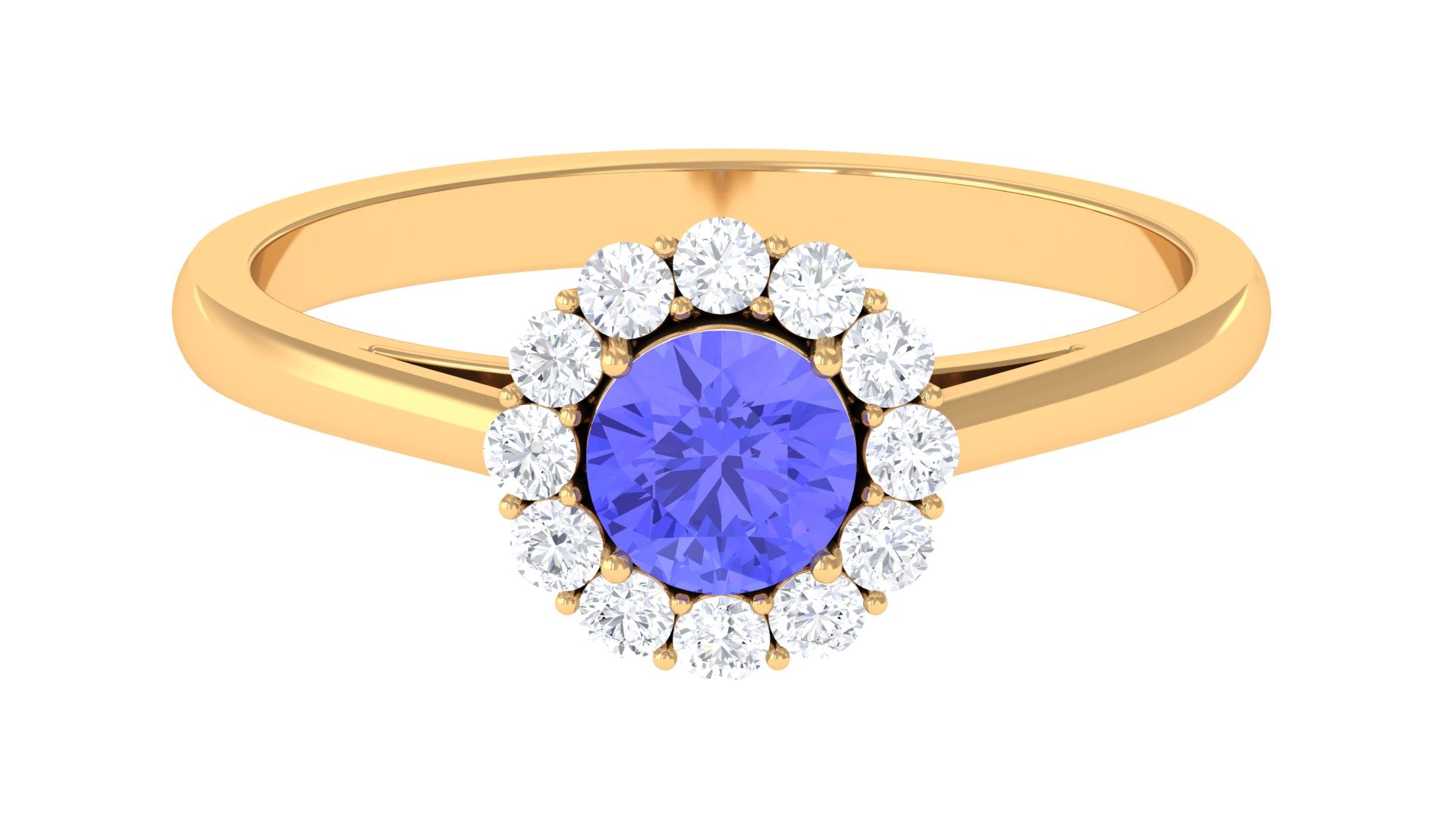 Round Tanzanite and Diamond Halo Engagement Ring Tanzanite - ( AAA ) - Quality - Rosec Jewels