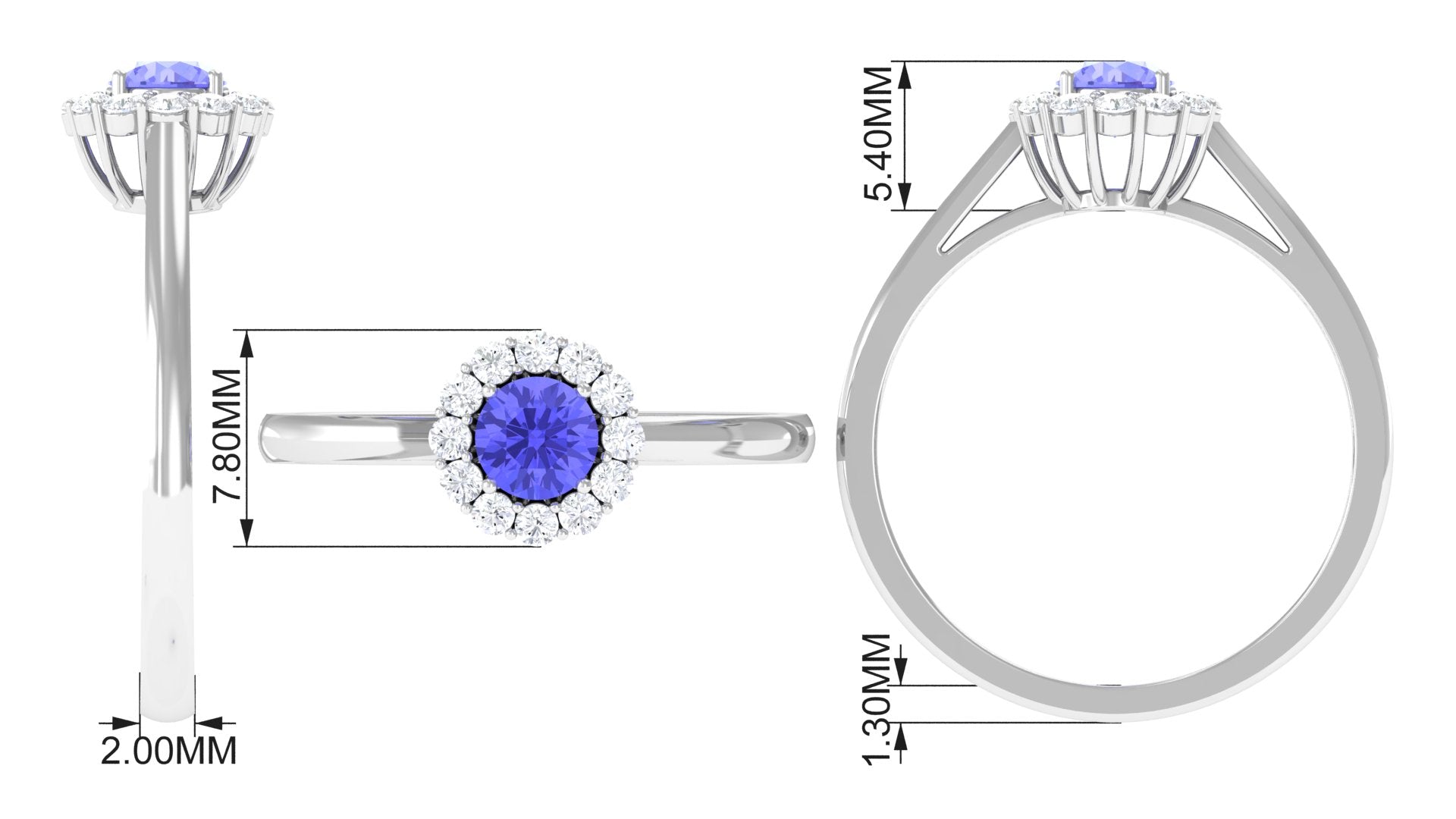 Round Tanzanite and Diamond Halo Engagement Ring Tanzanite - ( AAA ) - Quality - Rosec Jewels