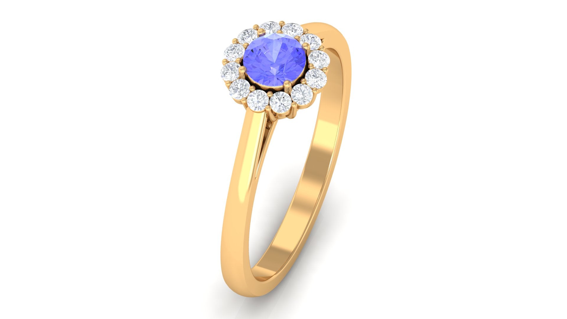 Round Tanzanite and Diamond Halo Engagement Ring Tanzanite - ( AAA ) - Quality - Rosec Jewels