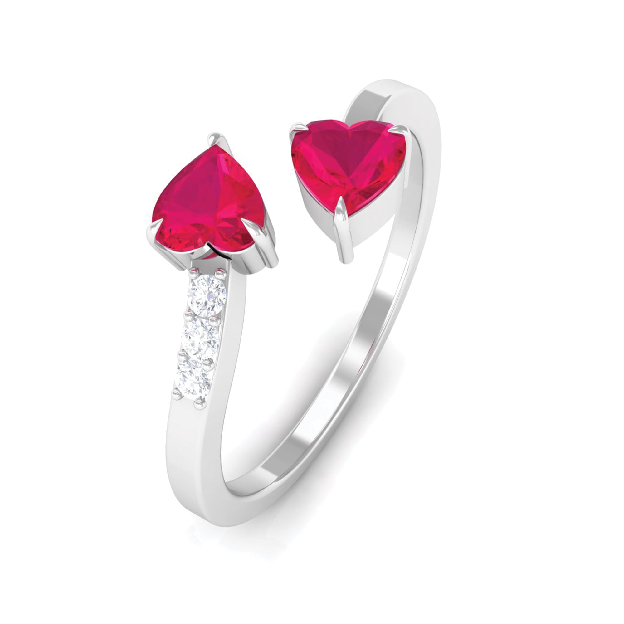 Twin Heart Ruby Engagement Ring in Wrap Style with Diamond Ruby - ( AAA ) - Quality - Rosec Jewels