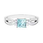 1 CT Split Shank Blue Aquamarine and Diamond Engagement Ring Aquamarine - ( AAA ) - Quality - Rosec Jewels