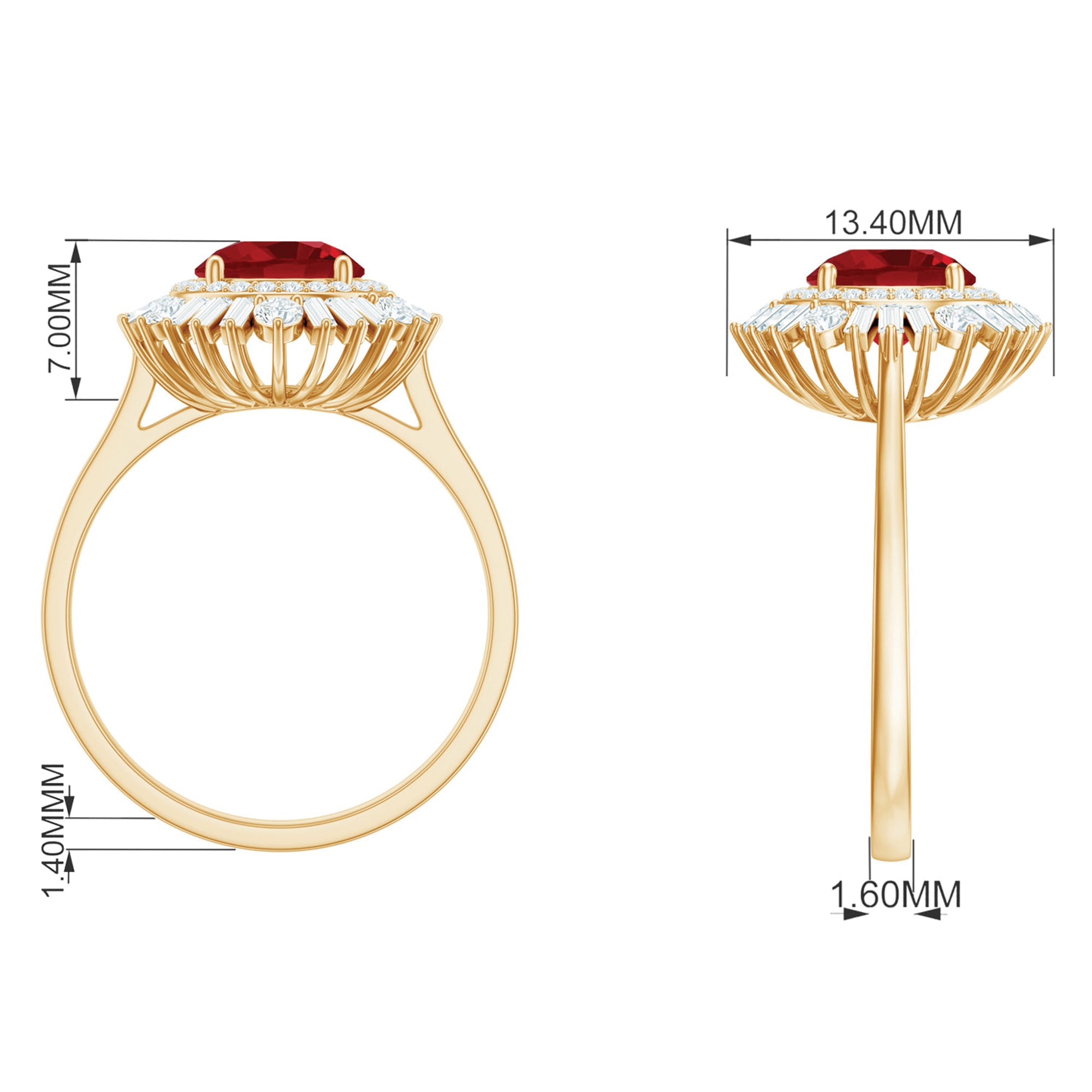 Round Created Ruby Cocktail Ring with Moissanite Double Halo Lab Created Ruby - ( AAAA ) - Quality - Rosec Jewels