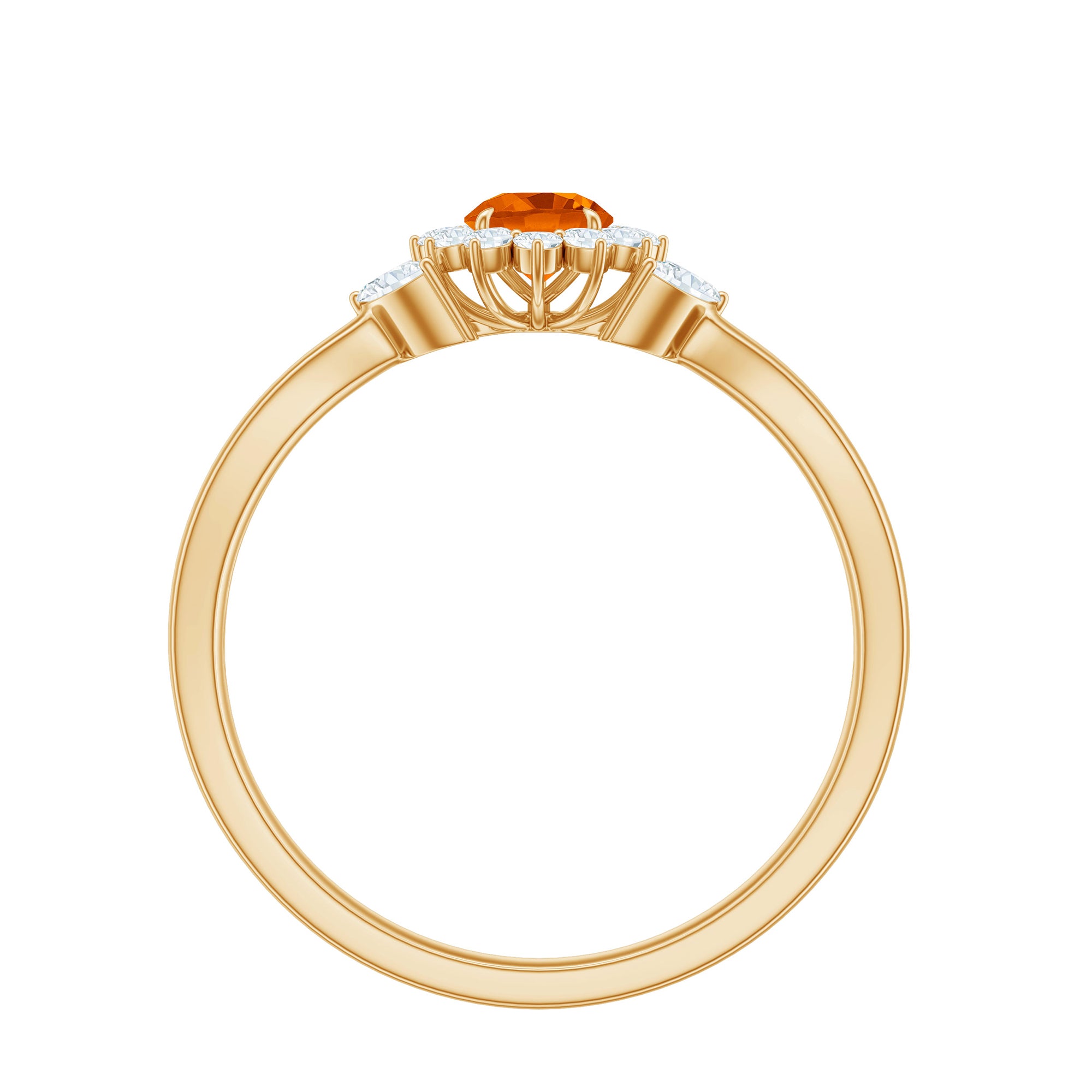 Fire Opal and Diamond Flower Engagement Ring with Split Shank Fire Opal - ( AAA ) - Quality - Rosec Jewels