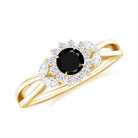 Split Shank Black and White Diamond Flower Engagement Ring Black Diamond - ( AAA ) - Quality - Rosec Jewels