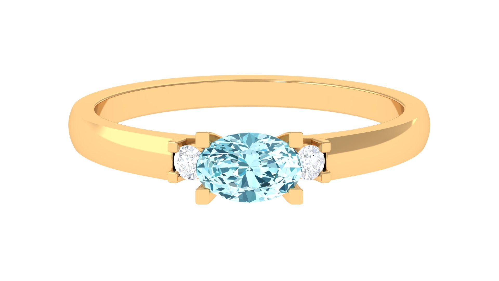 Oval Aquamarine East West Promise Ring with Diamond Aquamarine - ( AAA ) - Quality - Rosec Jewels