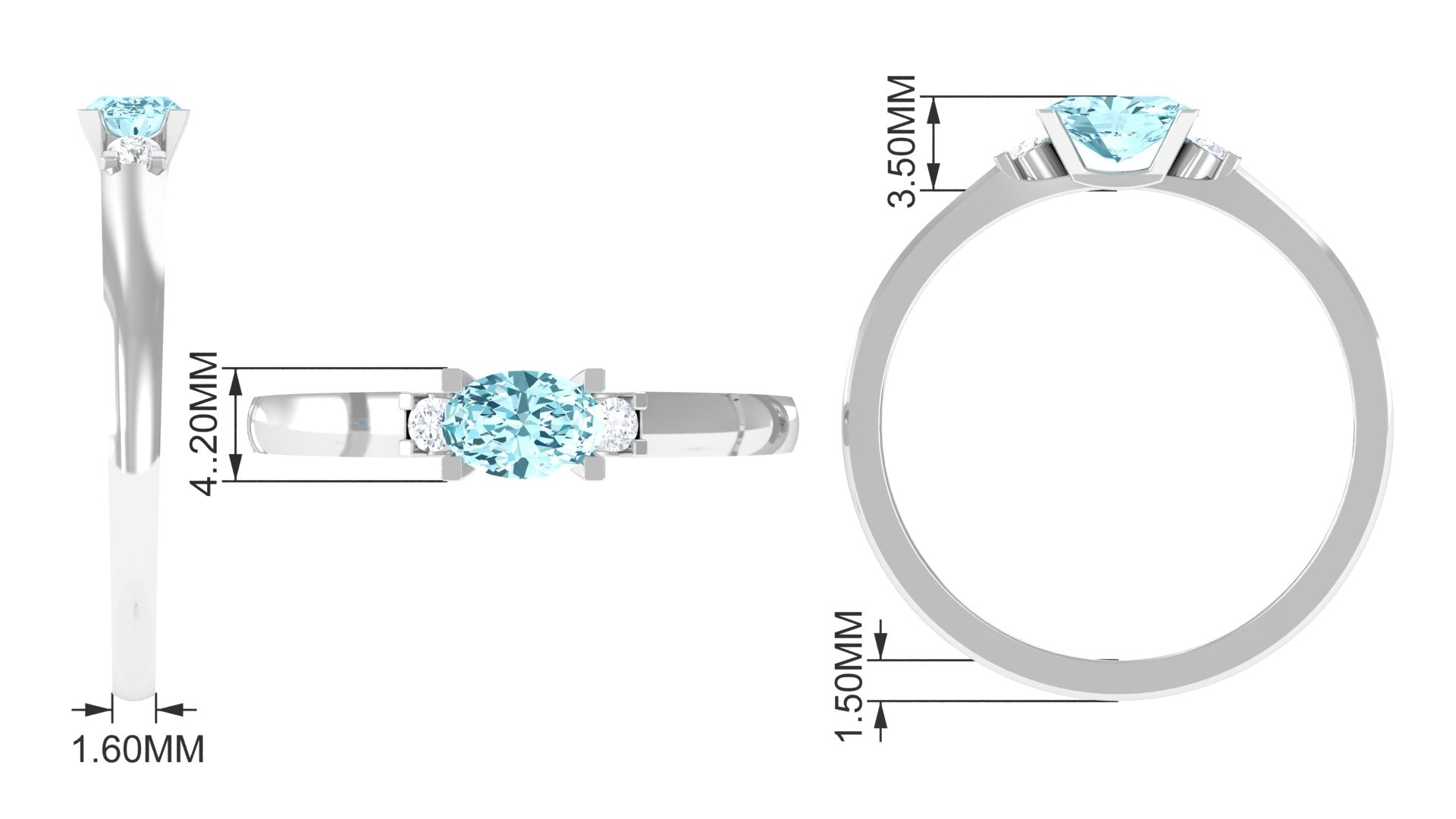 Oval Aquamarine East West Promise Ring with Diamond Aquamarine - ( AAA ) - Quality - Rosec Jewels