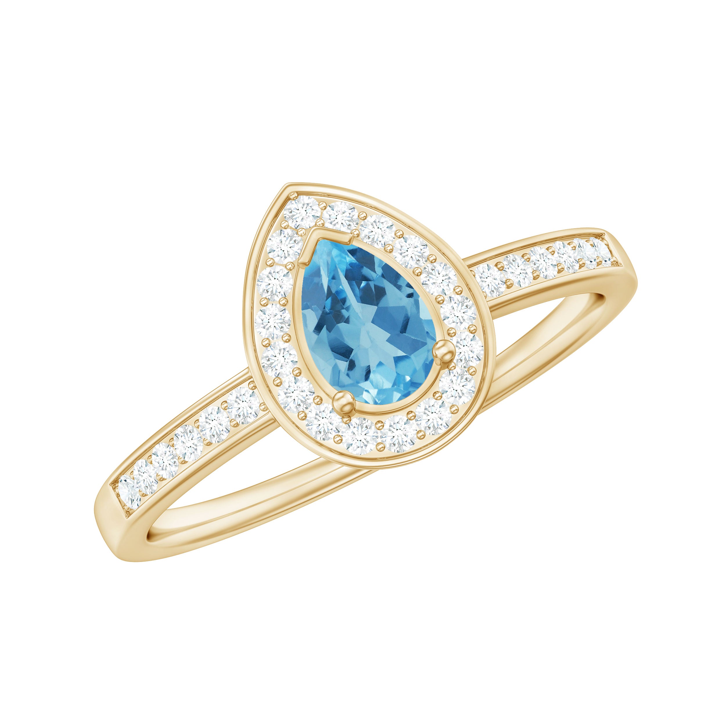 Classic Swiss Blue Topaz Engagement Ring with Diamond Halo Swiss Blue Topaz - ( AAA ) - Quality - Rosec Jewels