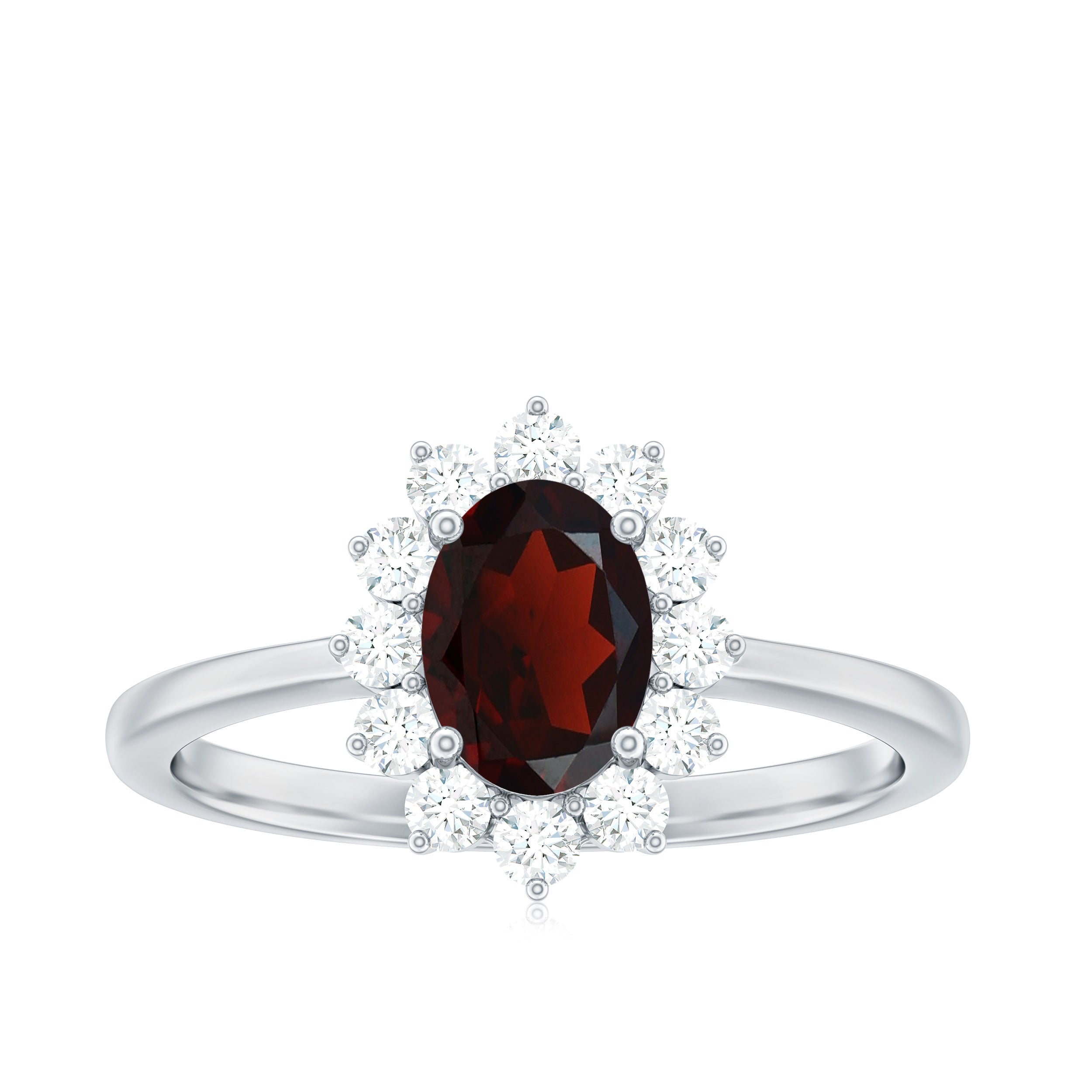 1.50 CT Princess Diana Inspired Oval Shape Garnet Engagement Ring Diamond Halo Garnet - ( AAA ) - Quality - Rosec Jewels