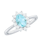 1 CT Princess Diana Inspired Oval Shape Sky Blue Topaz Engagement Ring Diamond Halo Sky Blue Topaz - ( AAA ) - Quality - Rosec Jewels