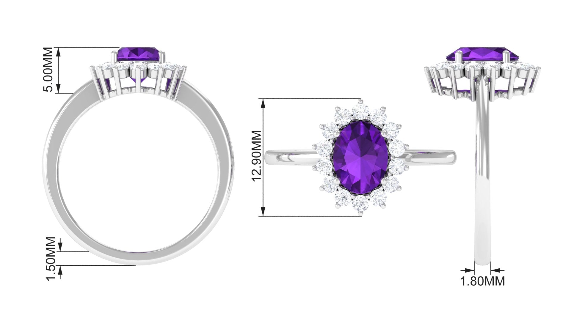 1.5 CT Princess Diana Inspired Amethyst Engagement Ring Diamond Halo Amethyst - ( AAA ) - Quality - Rosec Jewels