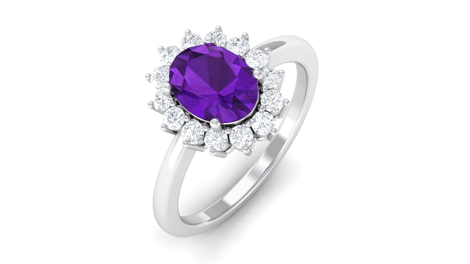 1.5 CT Princess Diana Inspired Amethyst Engagement Ring Diamond Halo Amethyst - ( AAA ) - Quality - Rosec Jewels